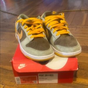 Nike Dunk Dusty Olive Low-Top Sneakers in Olive Green and Pro Gold